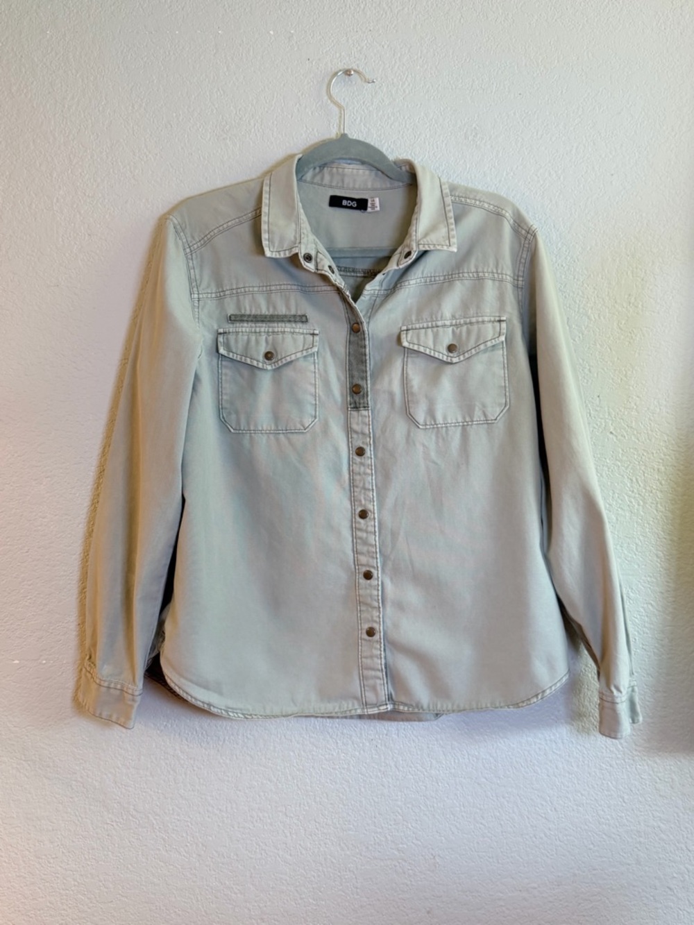 BDG Military Green Western Yoke Snap Front Utility Bohemian Festival Shirt L